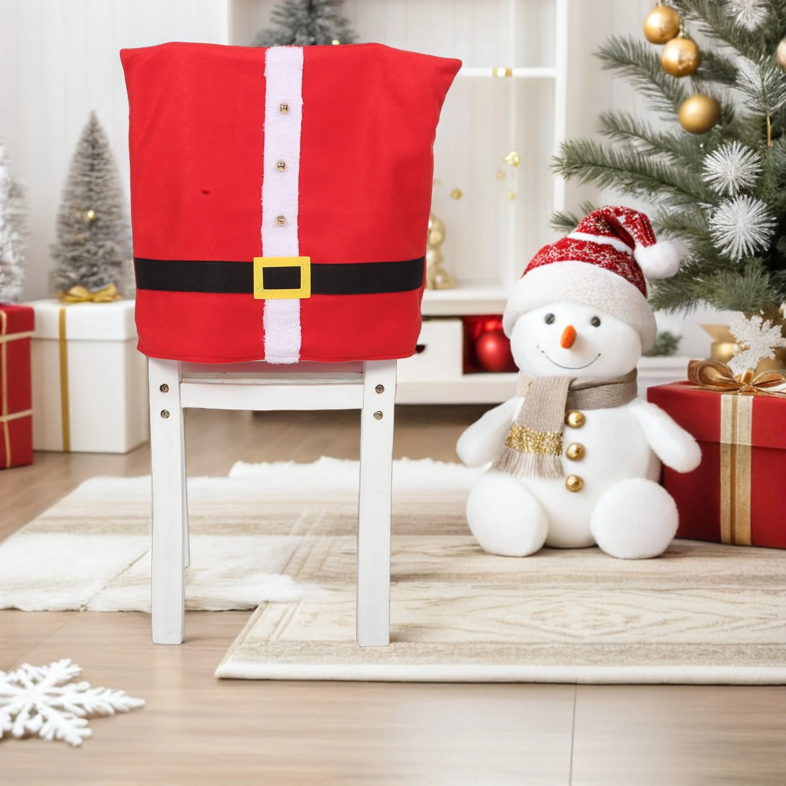 

Festive Red Chair Sash with Belt Buckle Christmas Dining Room Seat Covers Reusable for Event Space Kitchen Decor