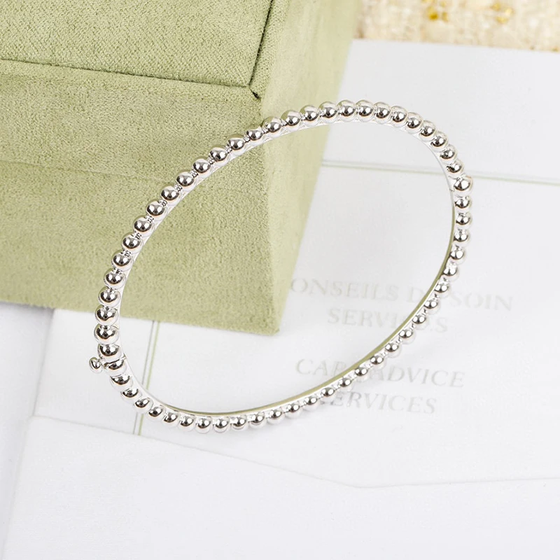 2022 Hot Top Brand Pure 925 Sterling Silver Jewelry Luxury Brand Rose Gold Beads Bangle Wedding Jewelry Around Classic Bangle