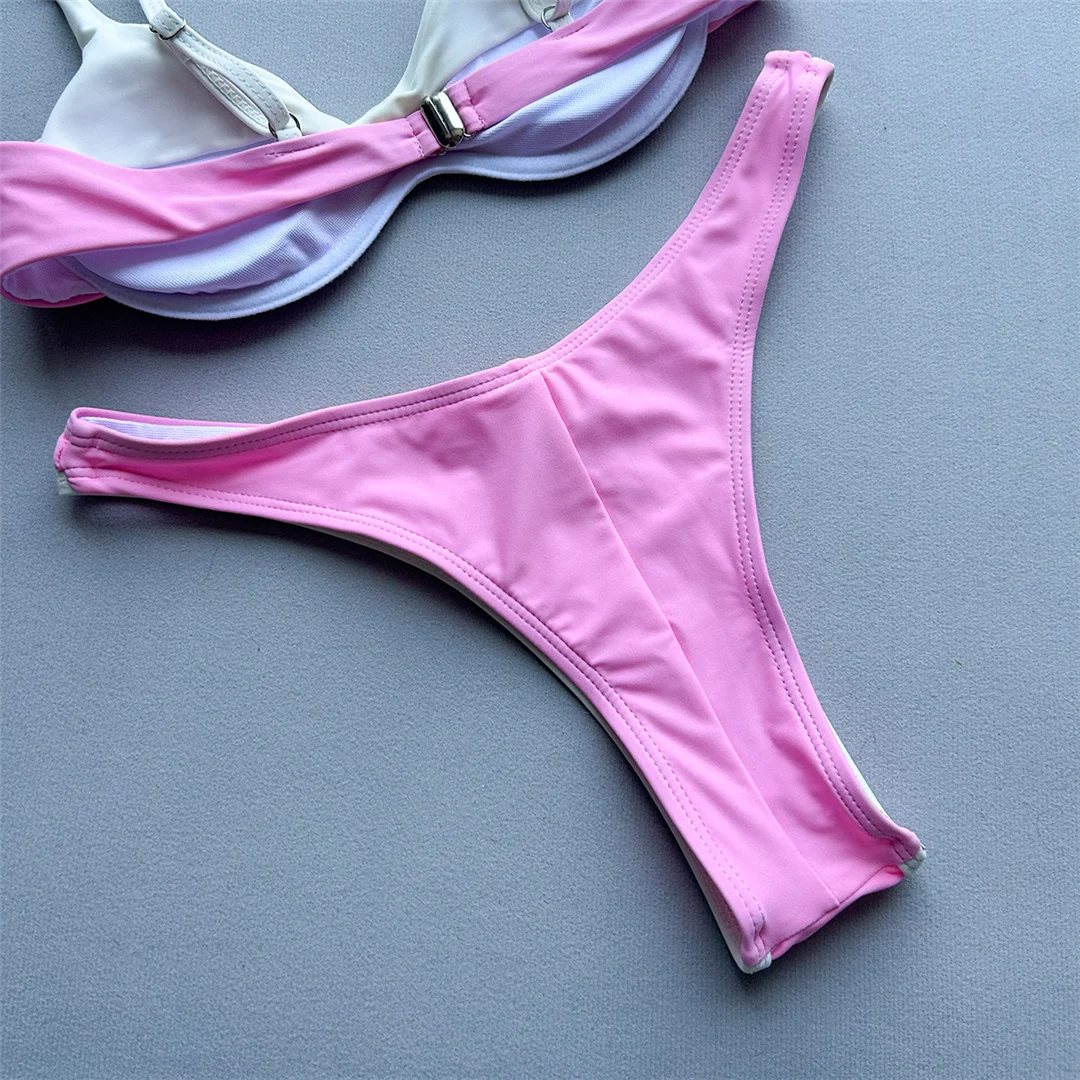 Splicing-Bikini mit Bügel, Damen-Badeanzug, zweiteiliges Bikini-Set, brasilianischer Badeanzug mit Polsterung, Badebekleidung, Schwimmbekleidung V8457 – Detail 11