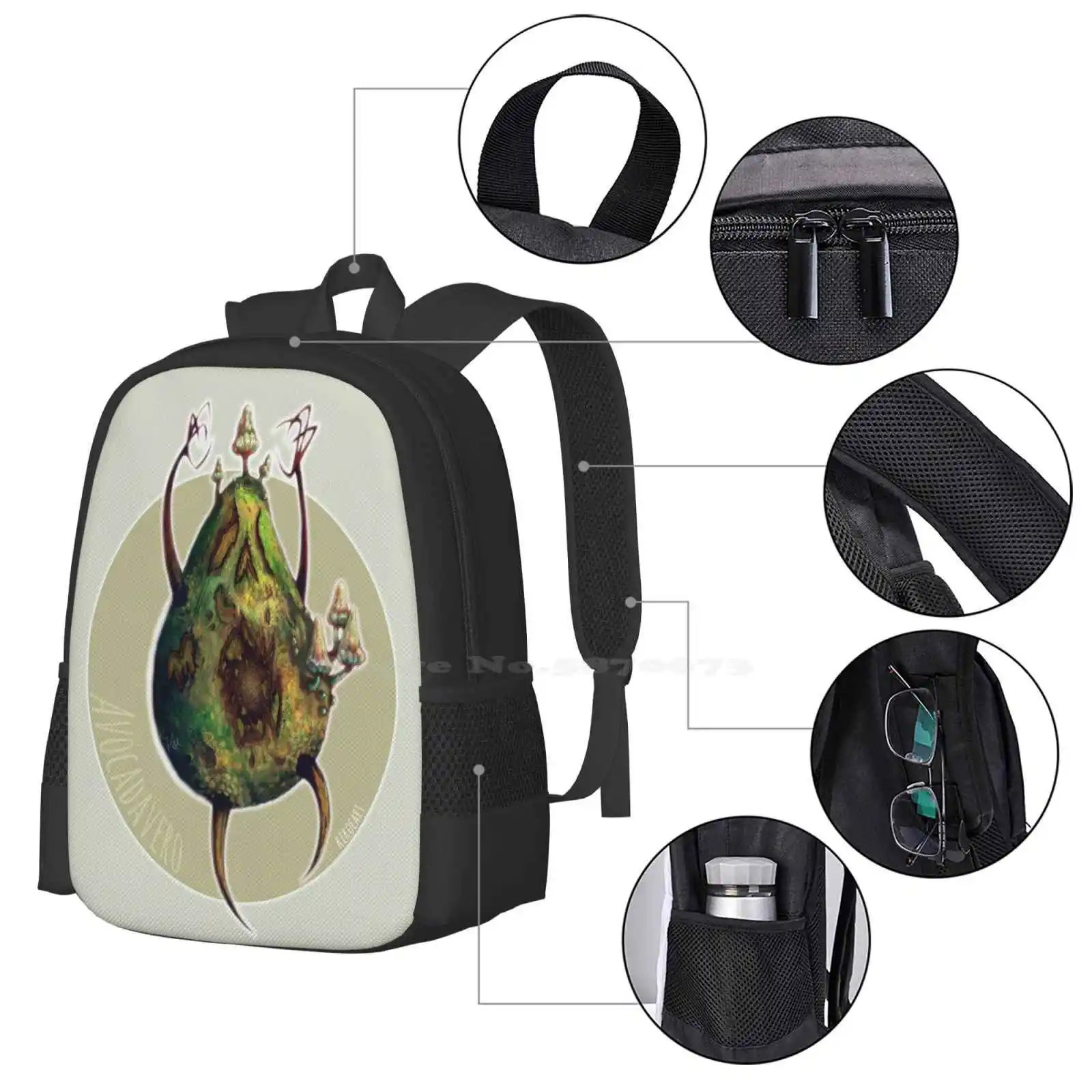 A Is For Avocadavero The Haunted aguacate mochila escolar, bolsos de moda, aguacate encantada, arte escalofriante, monstruo lindo, divertido, gran oferta