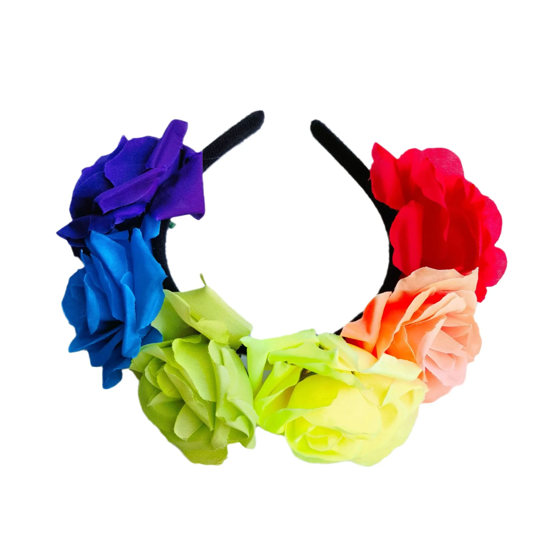 Exquisite Gorgeous Rainbow Headband Flower Rose Hair Accessories Six Color Simulation Wedding Party Decorations Dress Wearing