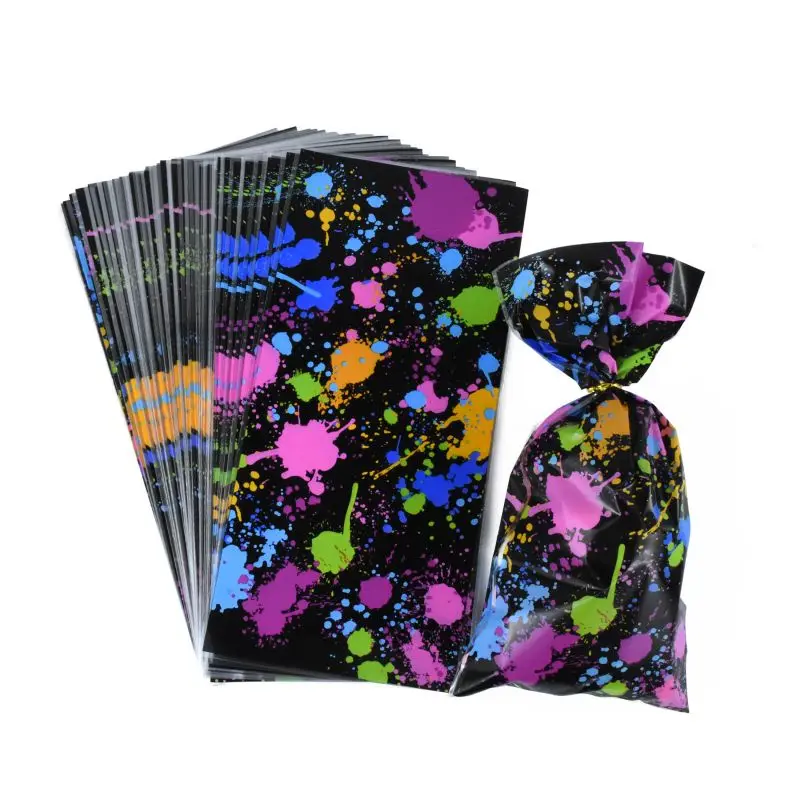 

50pcs Fluorescent Themed Art Graffiti Candy Bag Gift Packaging Bag for Glow Birthday Wedding Party Supplies Baby Shower Gift Bag