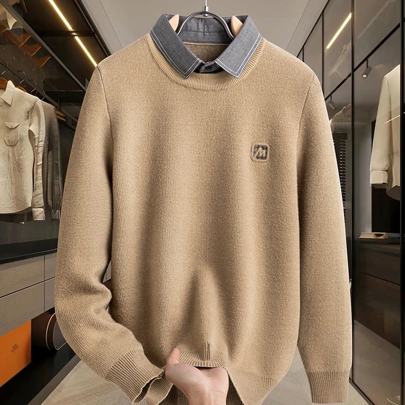 قطعتين من الراقية سترة وهمية قميص رجالي طوق للخريف والشتاء الأعمال عادية الداخلية قميص الرجال محبوك قاعدة #2