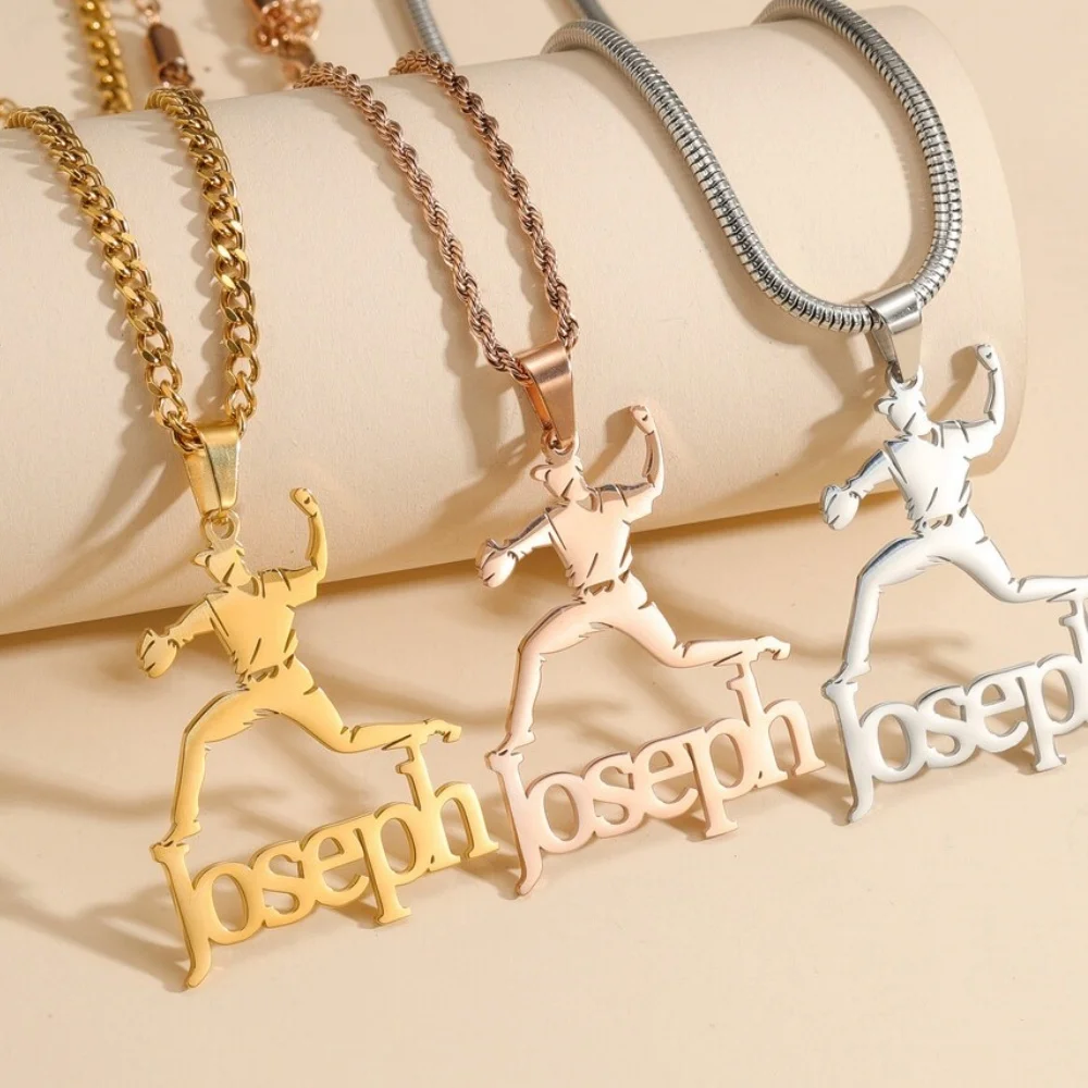 

Custom Baseball Name Necklace Personalized Stainless Steel Baseball Pitcher Necklace Baseball Fans Gift Men Women Sport Jewelry