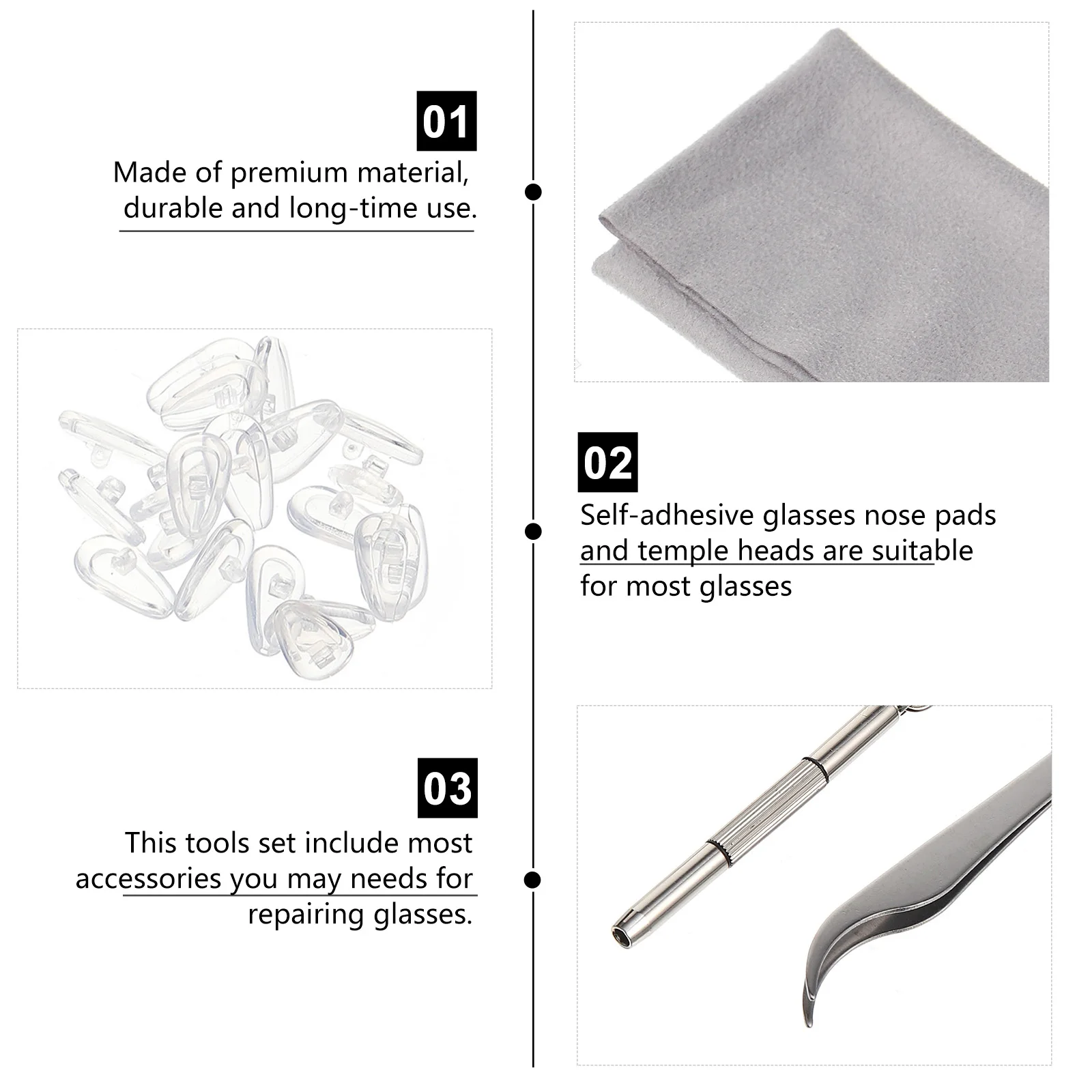 

1 комплект очков, носоупоры, наконечники для очков, аксессуары для ремонта очков, противоскользящие самоклеящиеся подушечки для пластиковых оправок, металлические оправы
