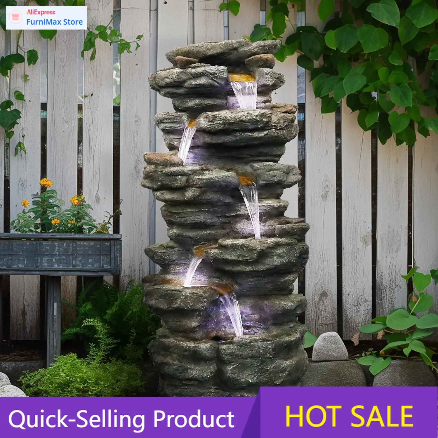 

Ограниченная по времени акция: 40-дюймовый высокий 6-ярусный каскадный уличный фонтан с LED-подсветкой - большие уличные фонтаны и водные элементы для сада