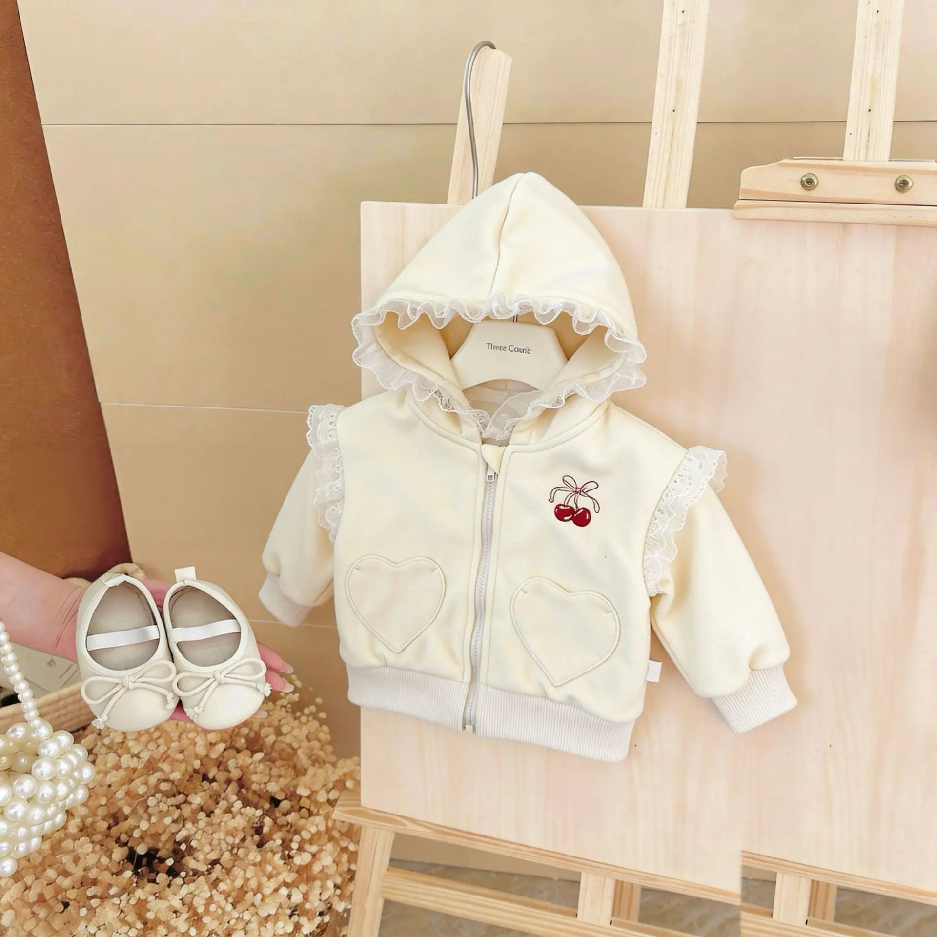 Spring Baby Long Sleeve Hooded Coat Infant Girl Cute Lace Jacket Cotton Kids Toddler Zipper Tops Children Clothes -2026