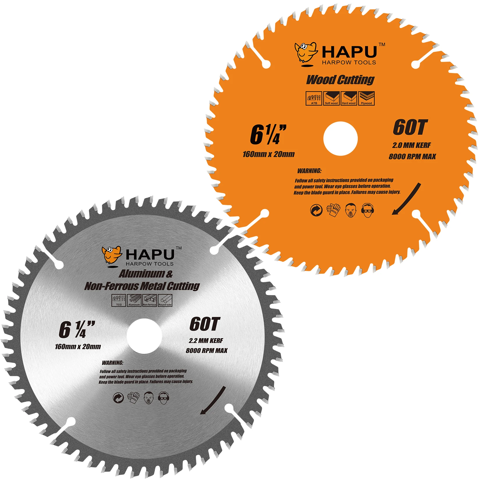hapu-2個入り丸鋸刃セット-6-1-4インチ-60t-超硬チップ付きtct鋸刃-木材・アルミ切断用-160mm鋸刃-20mmアーバー