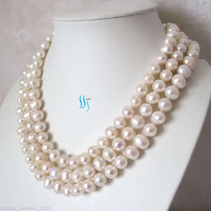 natural 50inch 8-9mm White Freshwater Pearl Necklace Pearl Long Necklace