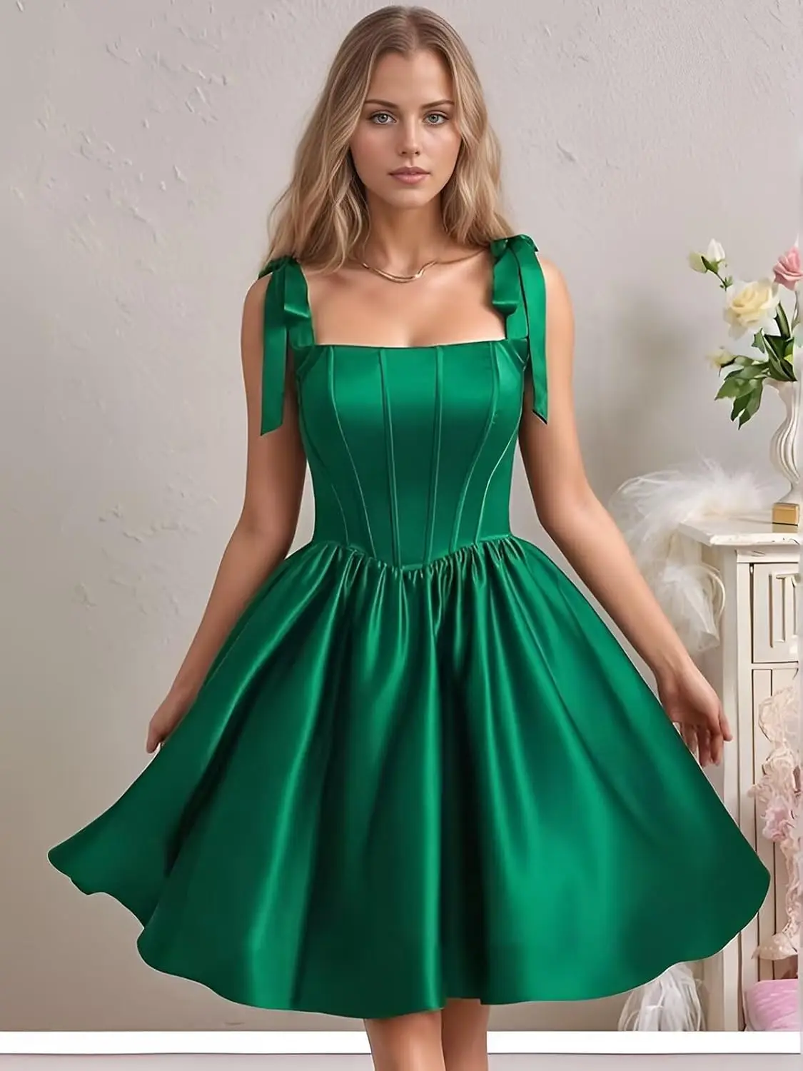 

Satin Homecoming Dresses for Teens Spaghetti Straps Pleated A Line Prom Dress Short Wedding Dress