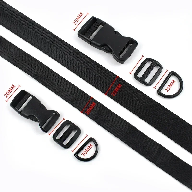 20mm/25mm Pet Collar Repair Fasteners Buckle Colorful Plastic Release Buckles Nylon Webbing Strap D Ring Slider Carabiner Clips