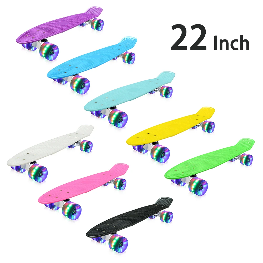 

22 Inch Skateboards Complete Plastic Mini Cruiser Retro Skateboard Classics For Kids Boys Girls Teens Youths Adults Beginners