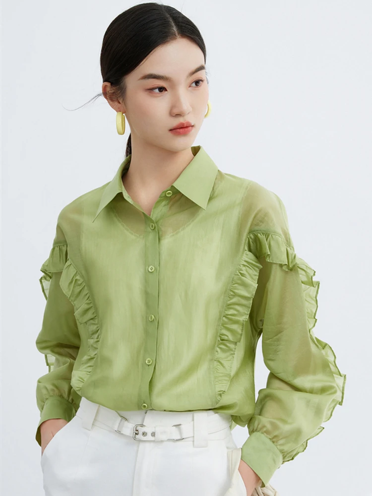 Nueva Camisa de Rayón con Diseño Primaveral, Cuello Camisero, Manga Mariposa, Transpirable, Protección Solar, Holgada, a la Moda, Casual