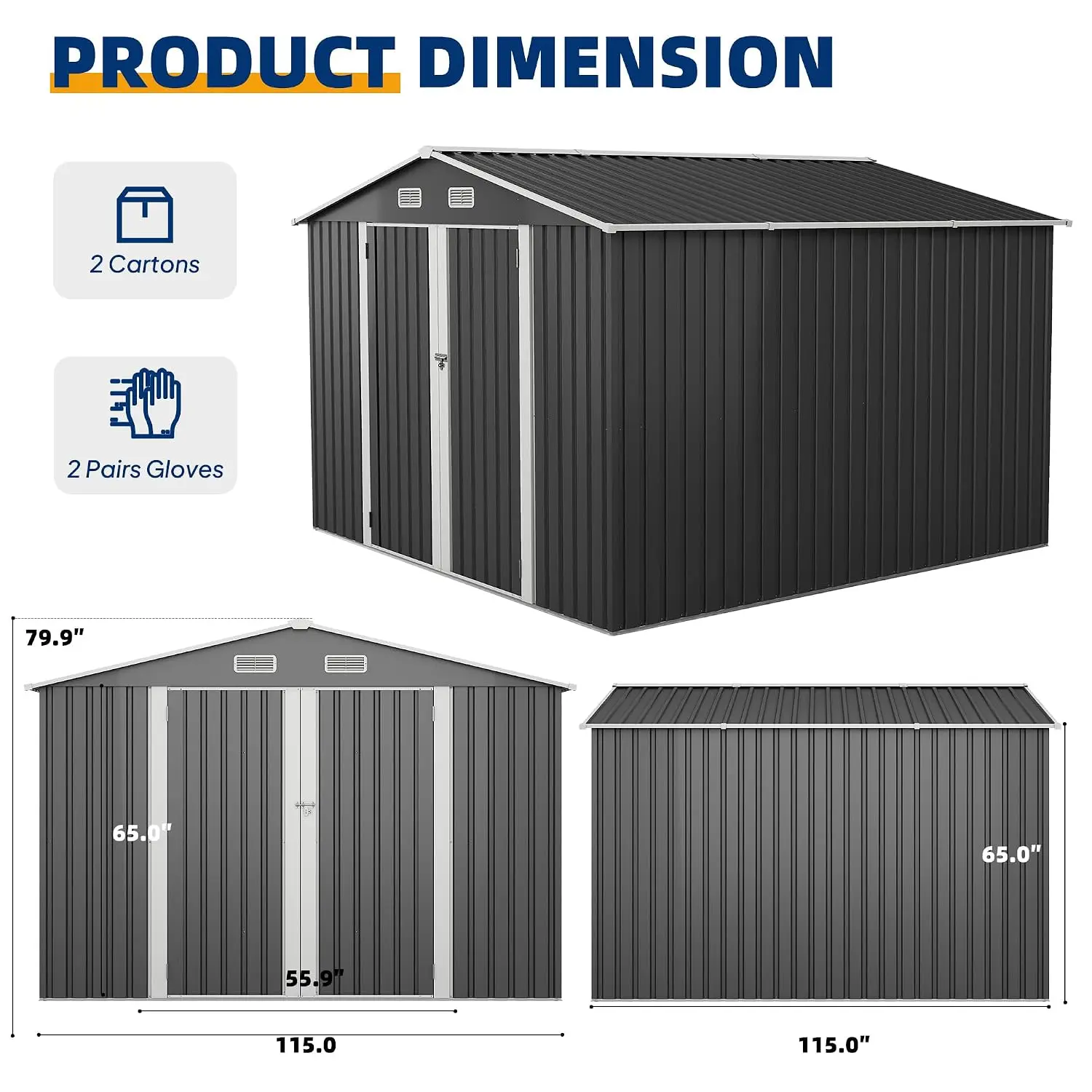 10X10 FT Outdoor Storage Shed, Metal Shed for Patio&Garden,Grey, Customized