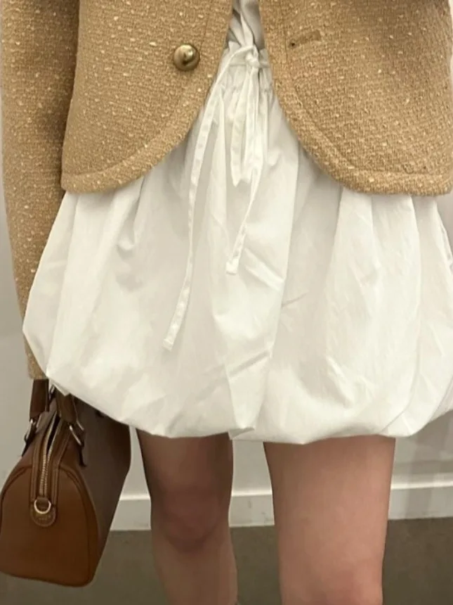 

Chic Vintage Simple Design ort Pumpkin Skirt Women's Gathered Belted Skirts Agel Summer Faion f-length Skirts