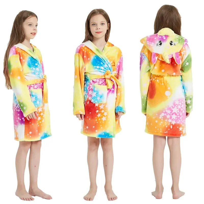 Bambini Cartoon Unicorn Robes Winter Baby Girl accappatoio Sleepwear Robe For Children flanella pigiama con cappuccio ragazzi Homewear abbigliamento