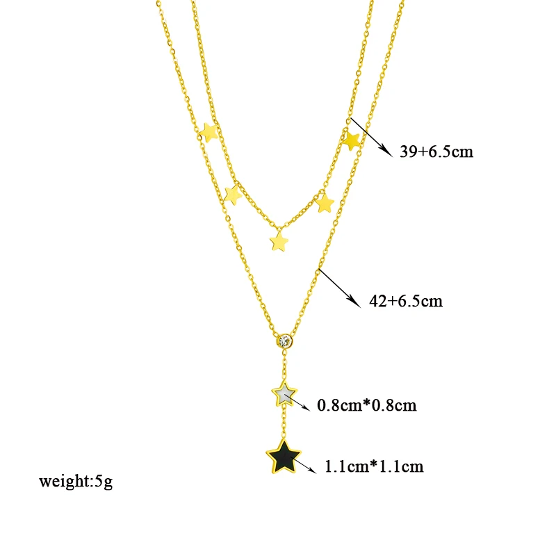 DIEYURO 316L Stainless Steel Black White Pentagram Star Long Pendant Necklace For Women New Girls Clavicle Chain Jewelry Gifts