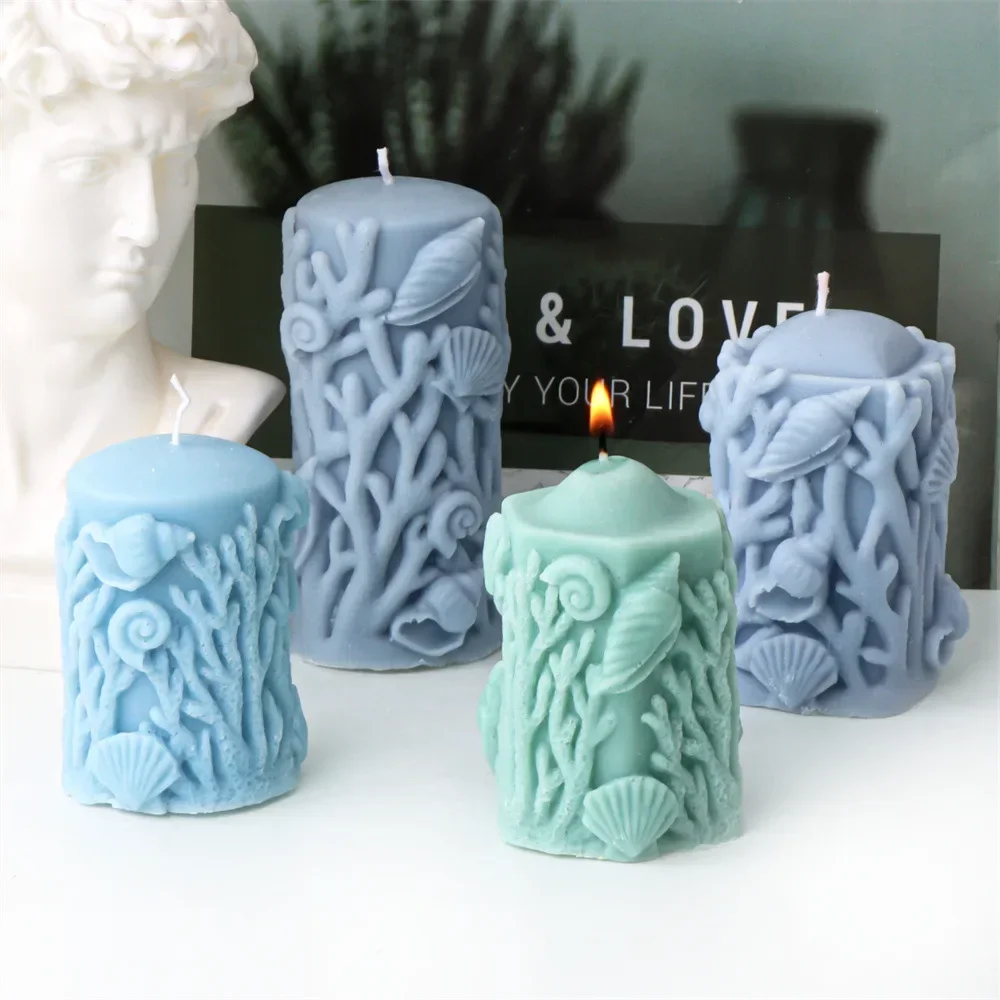 Embossed Coral Column Silicone Mold fondant cake mould Conch Shell Cylindrical Scented Candle Molds for Candle Making Resin Mold