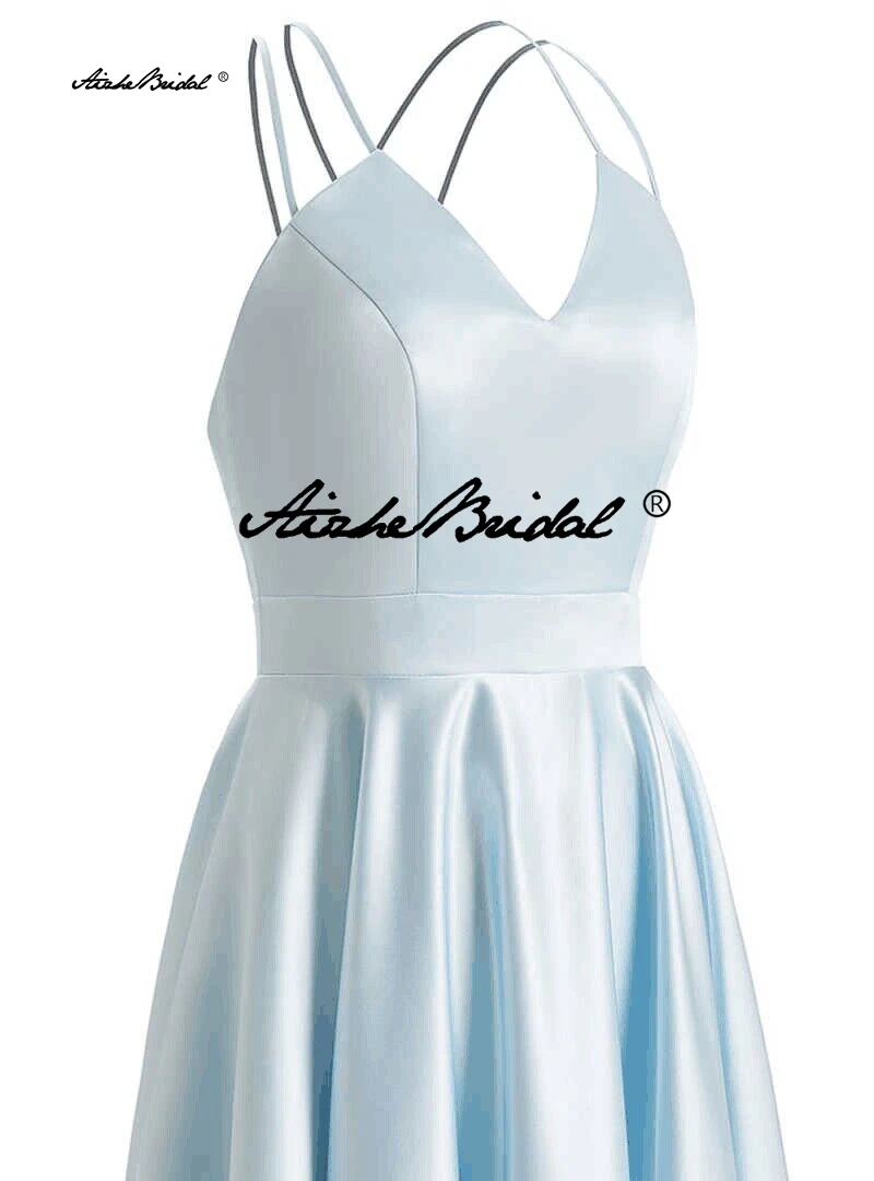 فستان سهرة كلاسيكي بسيط على شكل حرف A بطول الأرض وحزام سباغيتي للحفلات الراقصة مع جيوب تنورة زفاف