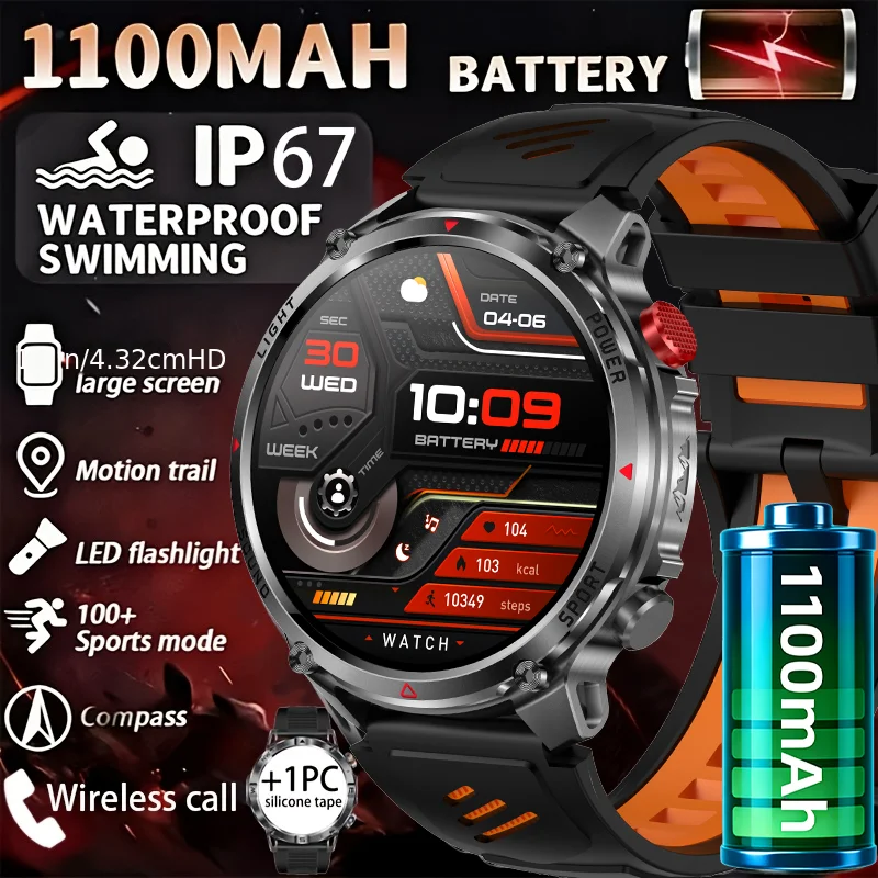 

New Rex- 3 Military Grade 1100mAh Battery Smart Watch 10ATM Waterproof Bluetooth call AMOLED HD Men Sports 2026 New Smart watch