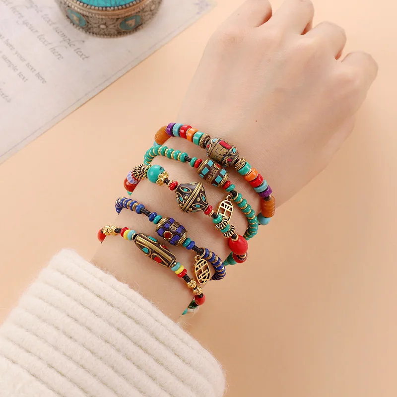 2024 New Handmade Tibetan Nepalese Beaded Retro Ethnic Bracelet SimpleWomen's Hand Bracelets Jewelry Accessories