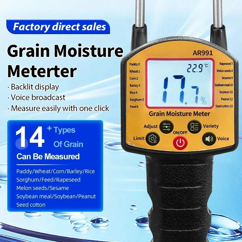 Medidor de umidade de grãos digital com sensor inteligente para trigo, cevada, soja e sorgo