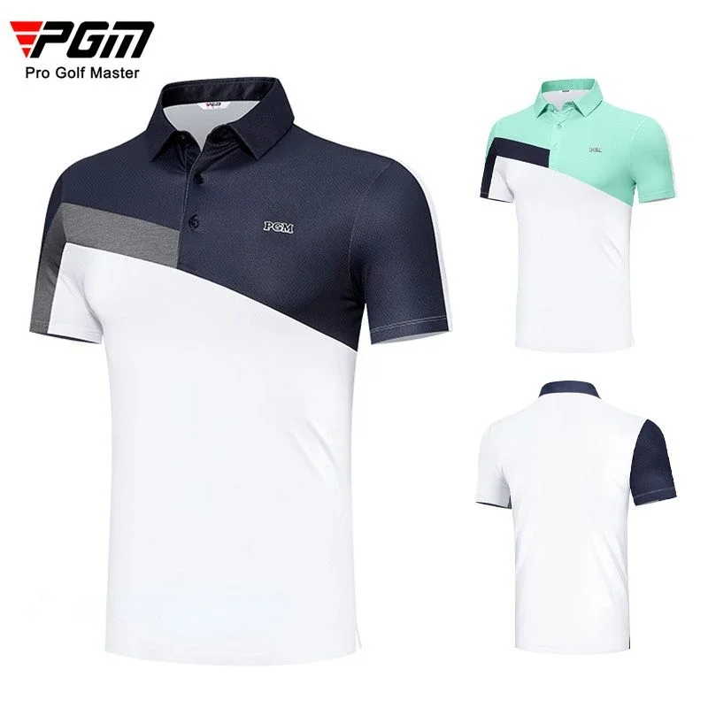 

PGM Summer men Patchwork Sportswear Male Anti-sweat Golf T-shirts Short-sleeved Shirt Golf Clothes Elastic Breathable Polo Tops