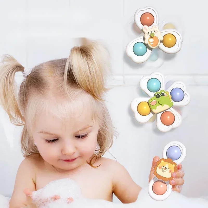 3PCS Suction Cup Spinner Toy Baby Bath Funny Game Educational Toys For Children Girls Boys Infant Sensory Stress Reliever Gift