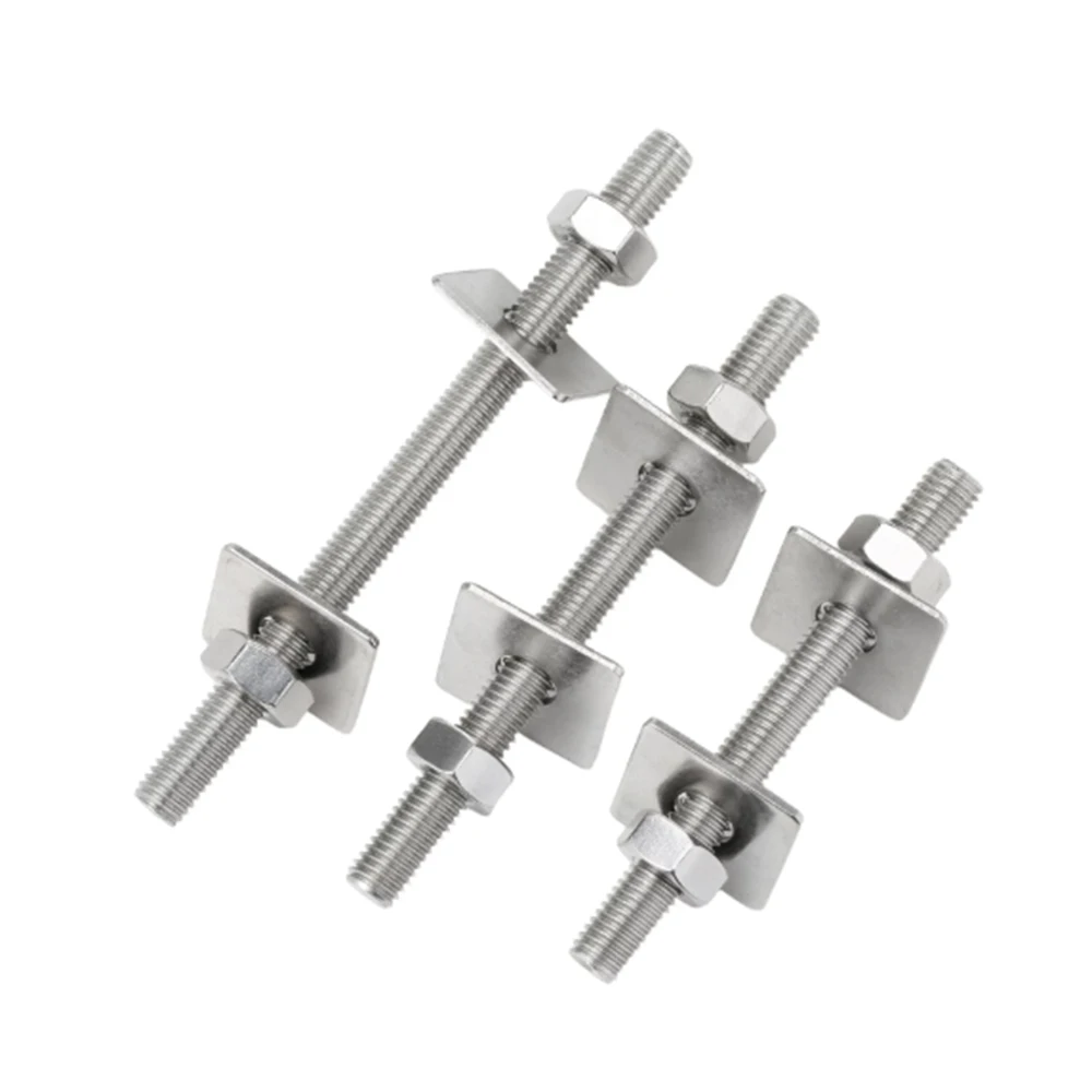 M8 M12 M16~ M20 304 SS Full Threaded Rod Nut Set Stud Rods Screws Includes 2 Square Gasket / 2 Hex Nuts Length 25-500mm
