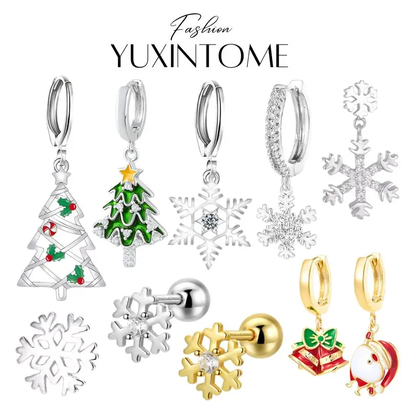

925 Sterling Silver Needle Snowflake Earrings Women's Exquisite Christmas Tree Pendant Earrings Fashion Jewelry Christmas Gifts