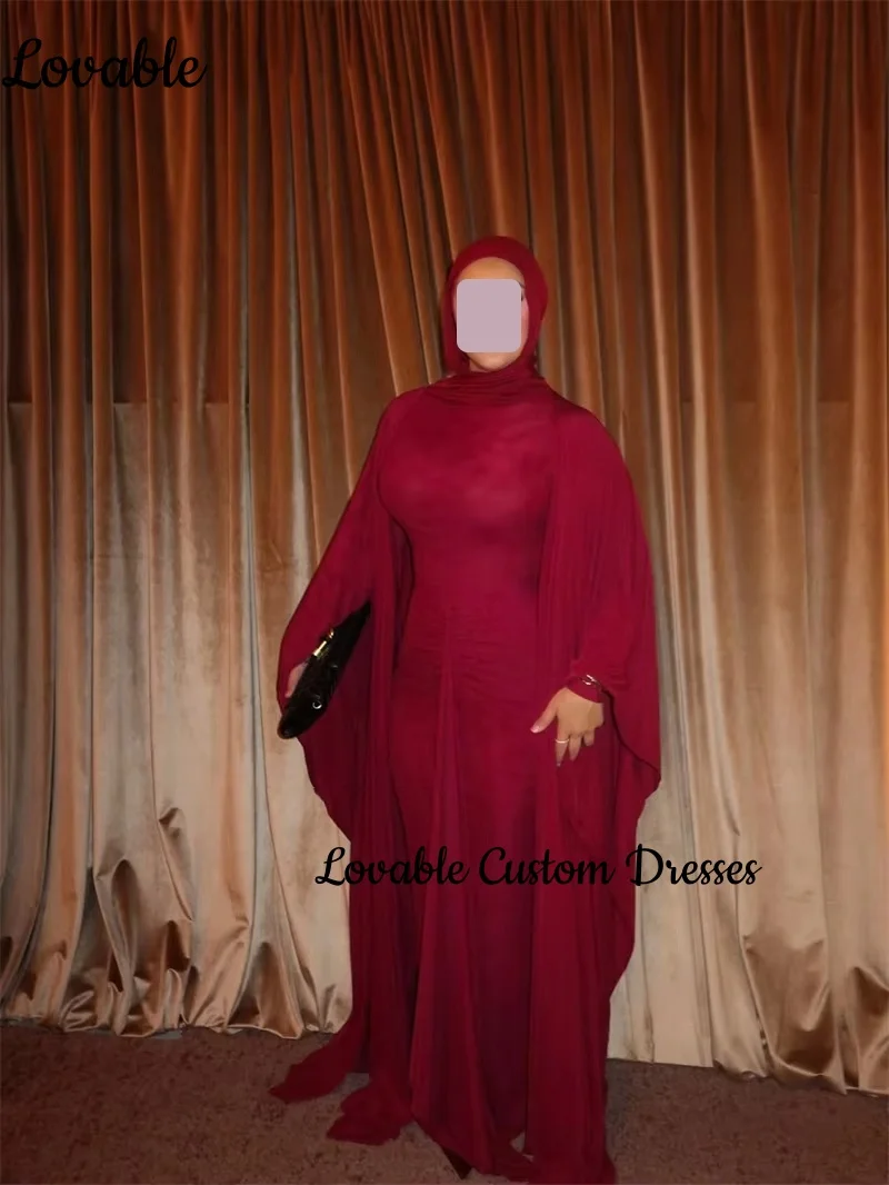 Sukienka wieczorowa na zamówienie, czerwona, kolumnowa, z długimi rękawami, dekolt okrągły, sukienka na przyjęcie weselne, długa do podłogi, z falbanami, zapinana na zamek, sukienki formalne.