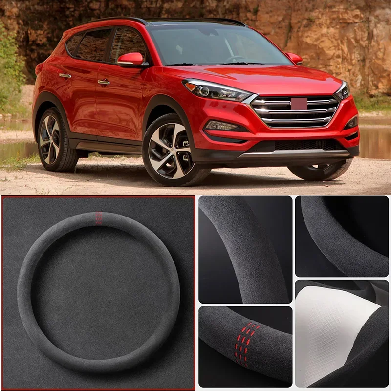 

Alcantara Anti-Slip Black Suede Leather Car Universal Steering Wheel Cover For Hyundai Tucson Car Accessories