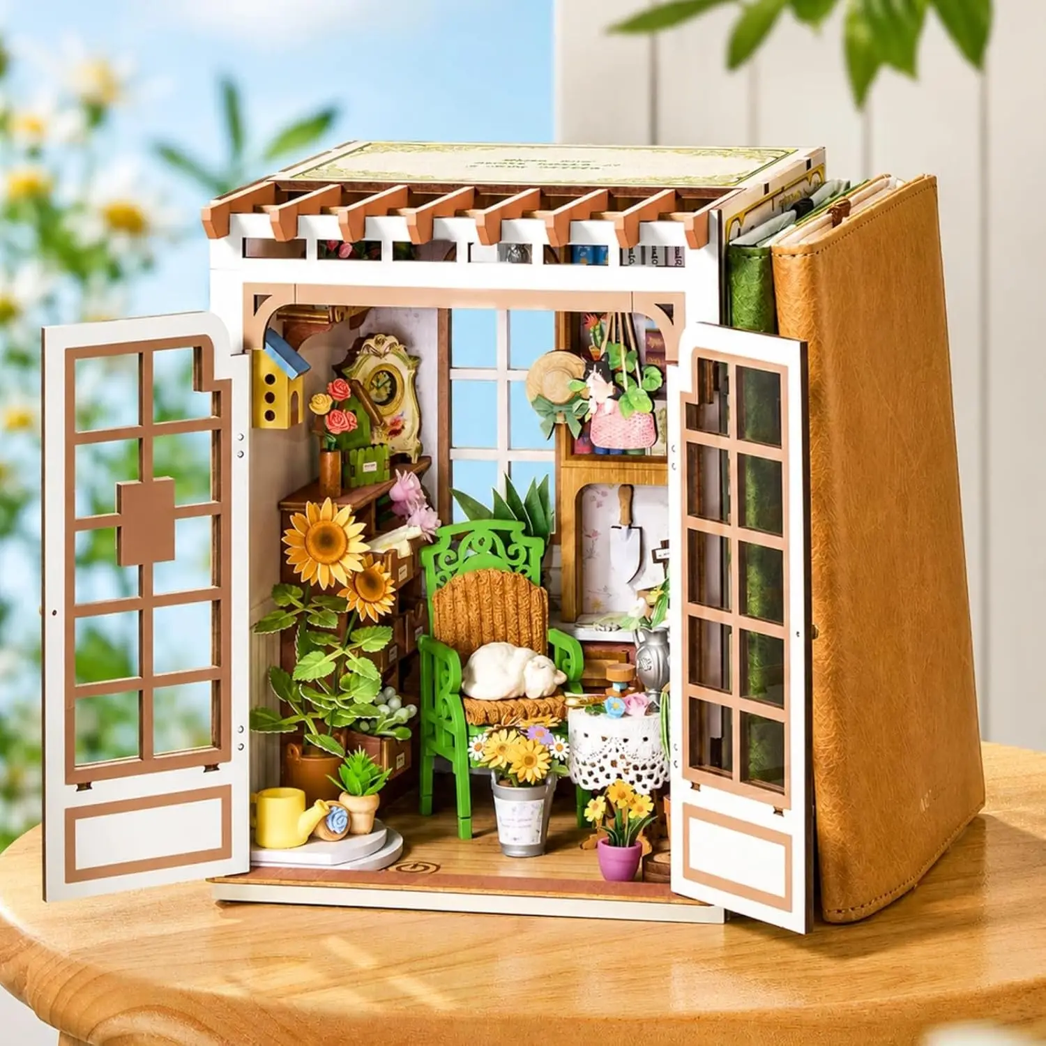 Rolife Book Nook Kit DIY Miniature Kit with Lights Secret Bloomy Nook Booknook Model Kits for Desk Library Bookshelf Decoration view 2