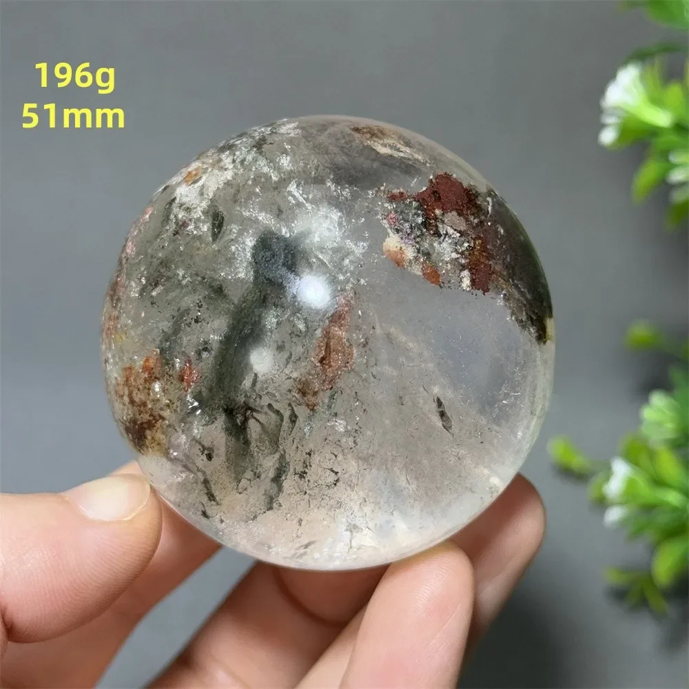 Natural White Crystal Ghost Mineral Specimen Reiki Energy Therapy Massage Beauty Magic Ball Home Decoration Precious Gift+Base