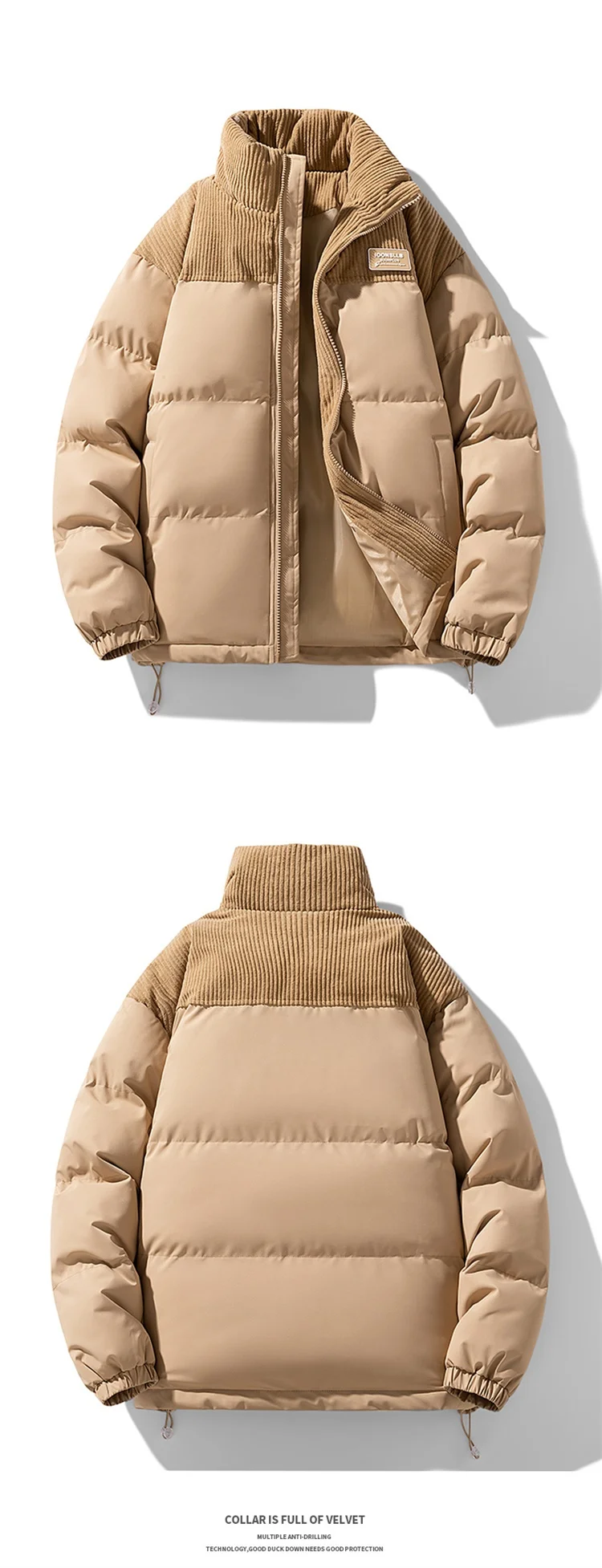Men Color Block Stand Collar Cotton Coat Men Korean Style Quilted Cotton Outerwear Couple Matching Warm Padded Windproof Parkas