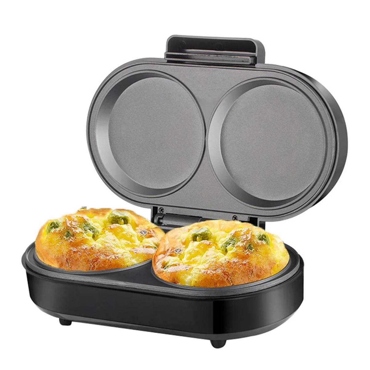 Double Mini Omelet Maker Round Non-Stick Grids Makes 2 Personalized Individual Breakfast Chaffles & Hamburger EU