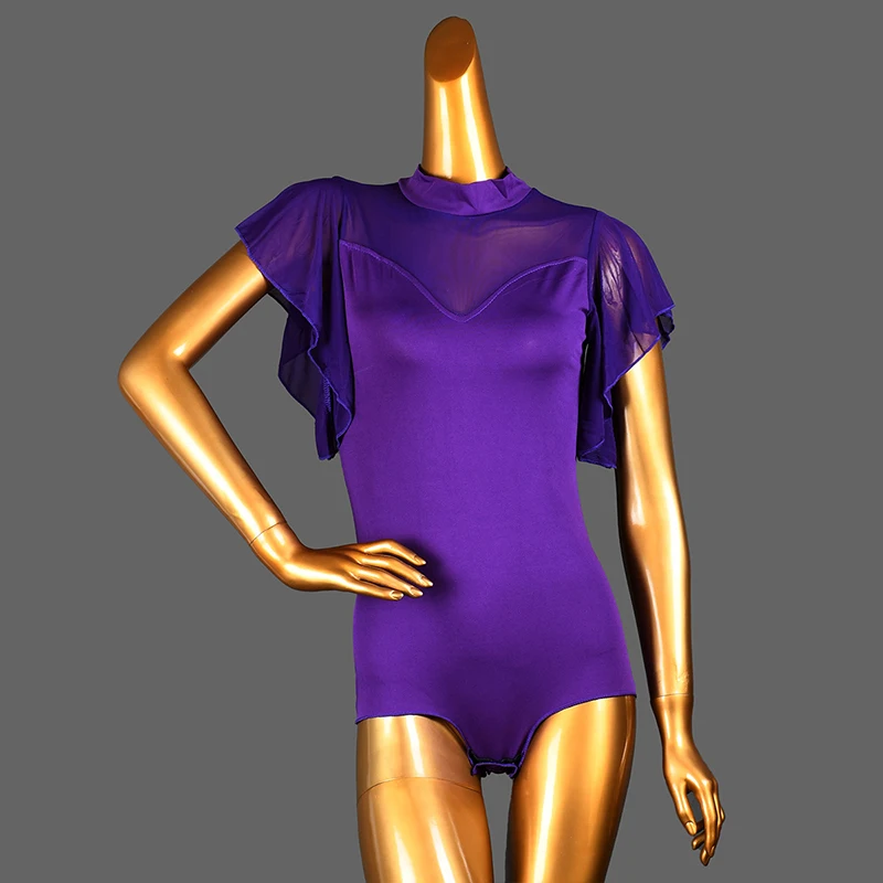 

Women Gauze Mesh Dance Tops Modern Dance Ballroom Cha-cha Latin Dance Practice Acrobatic Body Suit Stage Performance Costume