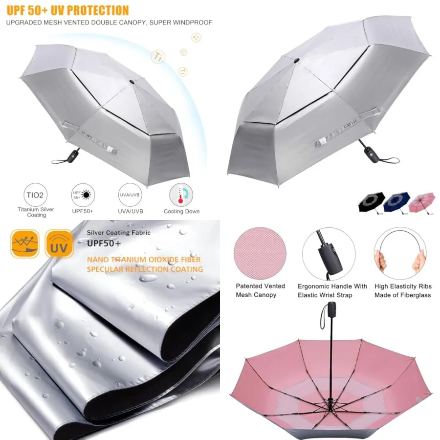 

G4Free UPF 50+ UV Protection Travel Umbrella/ Windproof Silver Coating Sun Blocking Umbrella