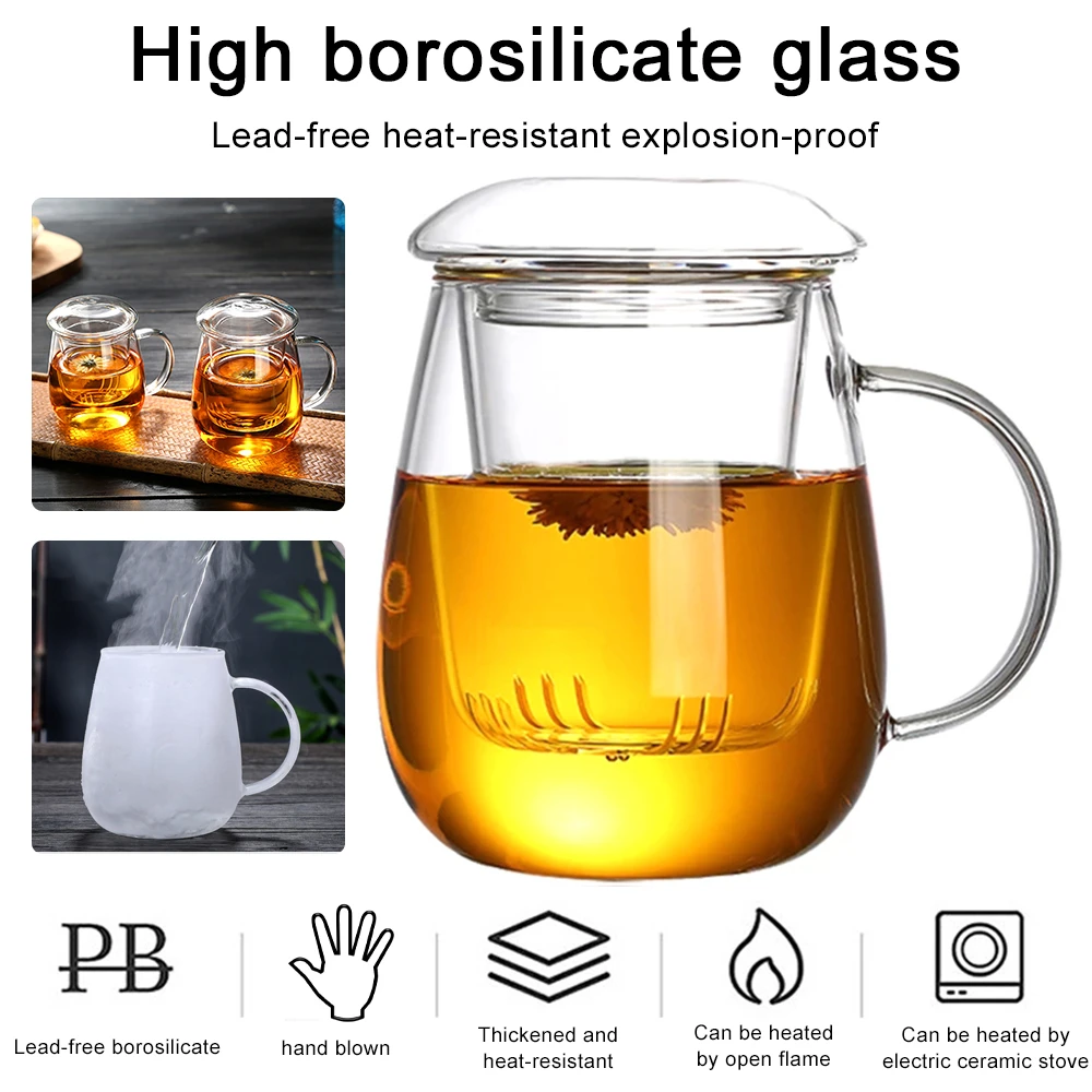 300-550ML Filterable Glass Teapot Heat-resistant Thickened Teapot High-borosilicate Glass Flower Teacup Glass Tea Mug Set