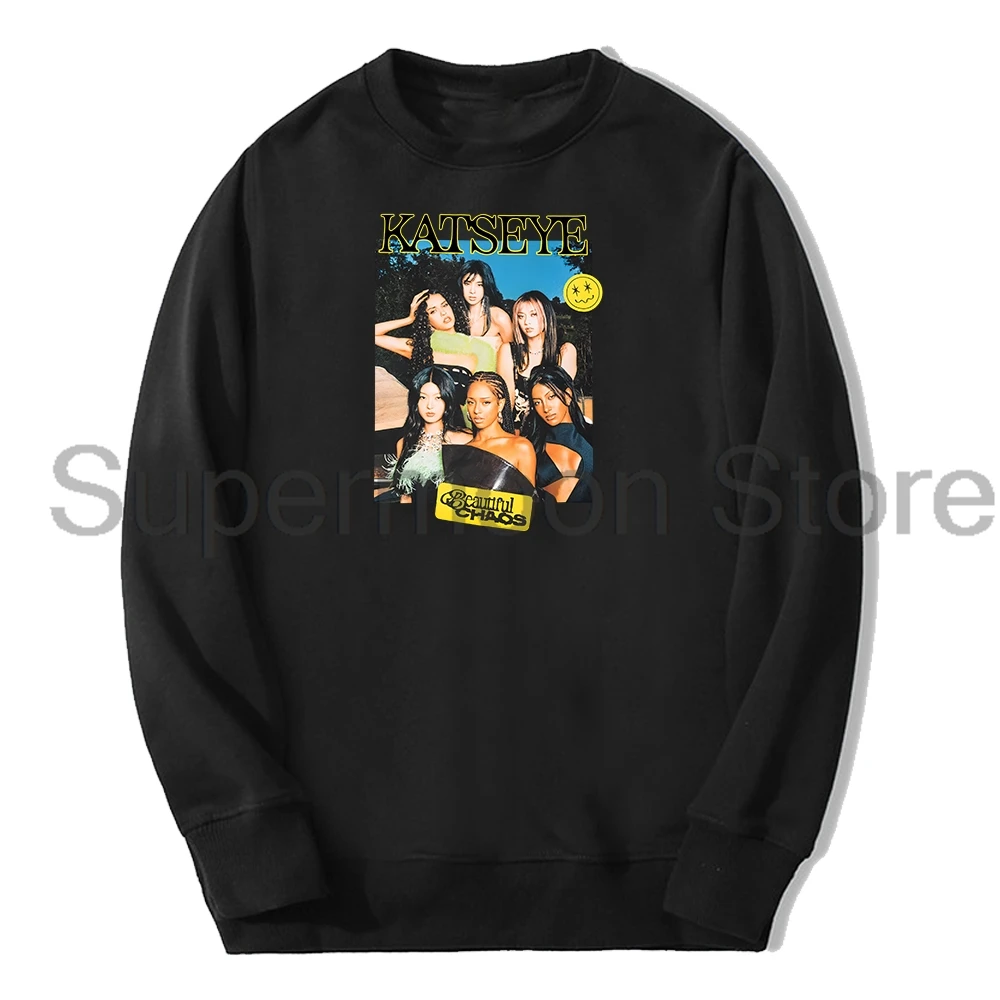 Kpop Katseye Beautiful Chaos Photo Merch Crewneck كم طويل ملابس الشارع الشهير الرجال النساء البلوز البلوز