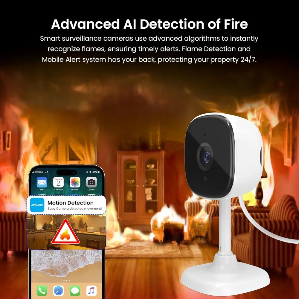 3 عبوات من كاميرا الأمان الداخلية 2.4 جيجا هرتز واي فاي، تسجيل 24/7، صوت ثنائي الاتجاه، رؤية ليلية، كشف حركة ai، تخزين سحابي/sd، com #6