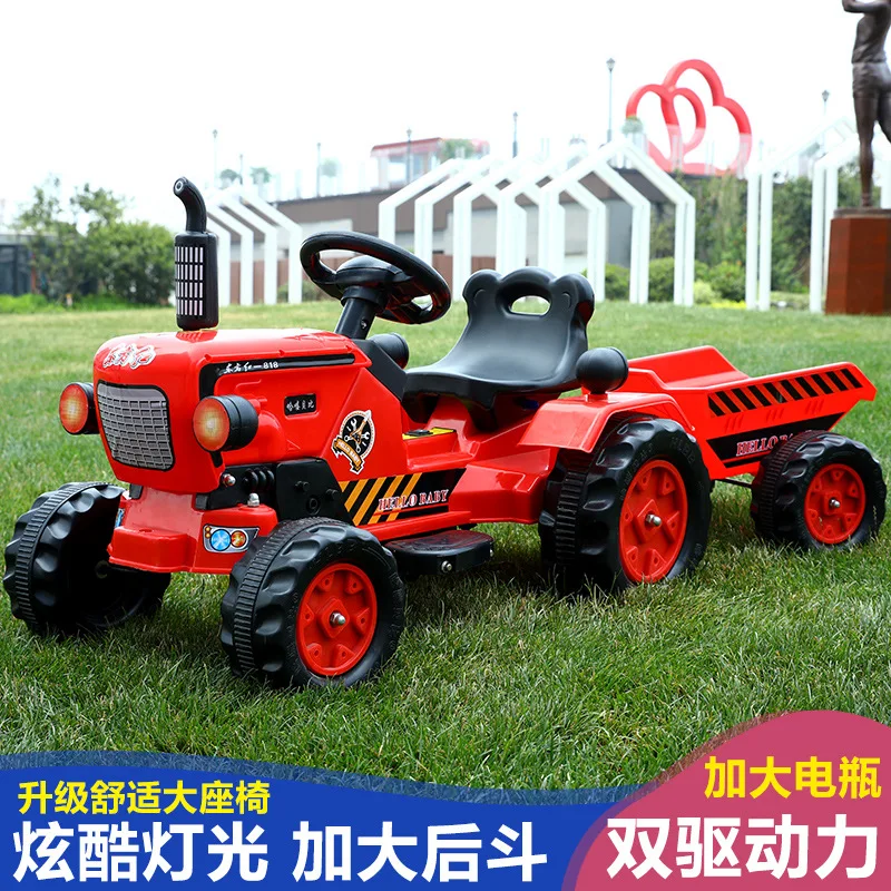 Children's Walk-behind Tractor Four-wheeled Electric Toy Car Sit with A Bucket To Increase The Child's Baby Agricultural Vehicle