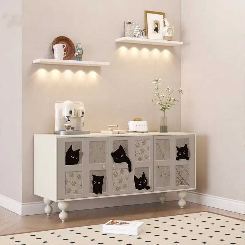 

French Cream Style Cute Cat Entry Entrance Cabinet Pure Solid Wood Living Room Kitchen Storage Cabinet Side Cabinet Locker