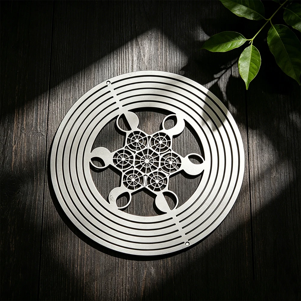 Stainless Steel Metatron Cube Charm Sacred Geometry Pendant Double Hole Round Hanging Ornament for DIY Jewelry Craft Supplies