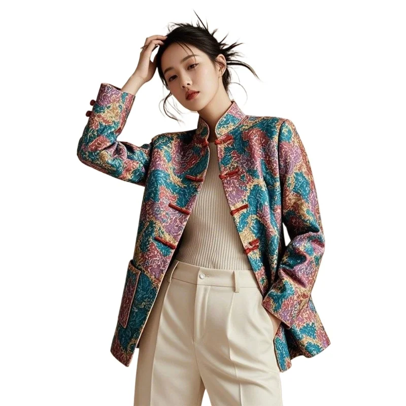 

Весенне-осенняя новая китайская женская одежда в китайском стиле, молодая пряжка, улучшенное пальто Тан, женская ранняя весна, новая верхняя куртка