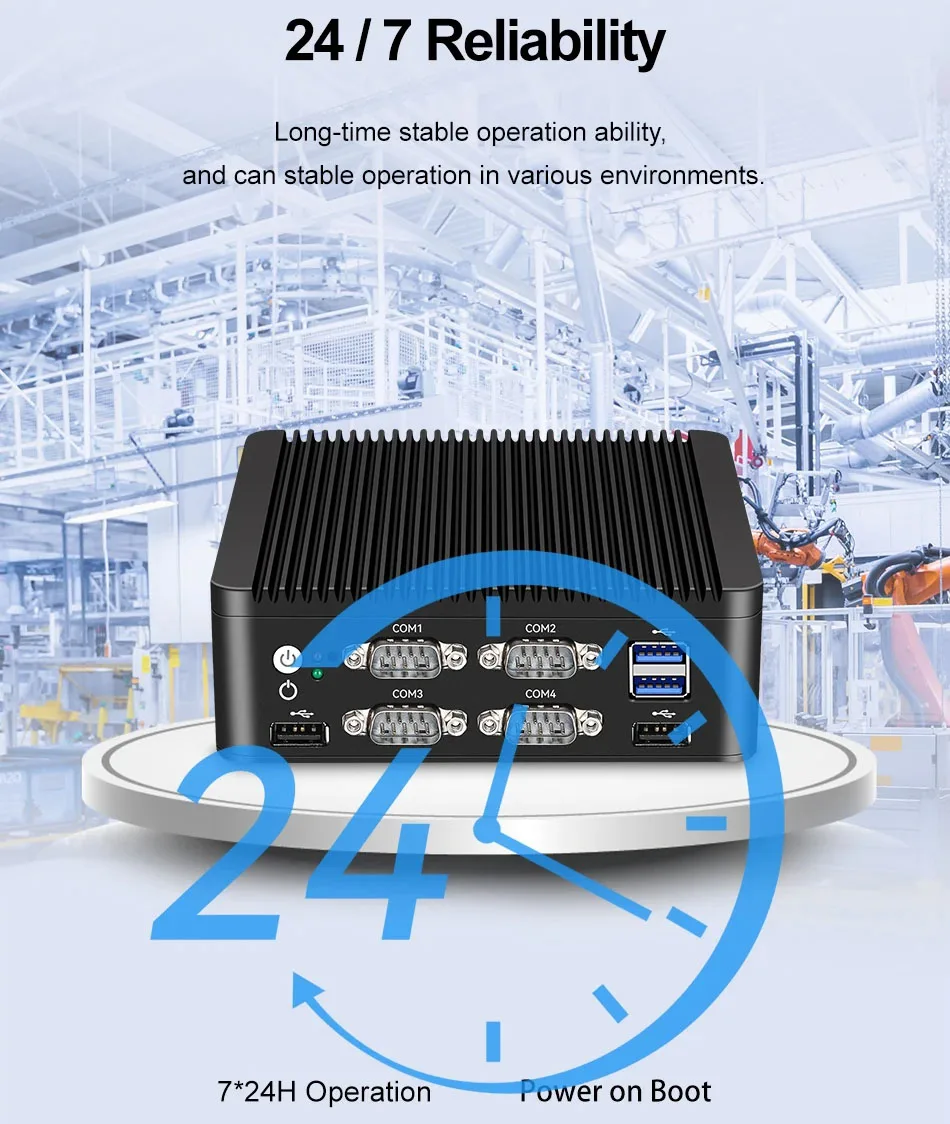 Intel Celeron J4125 Mini PC Barebone Kit DDR4 Support Linux WIFI 4G LTE Computer for Industrial with 2xRJ45 LAN 6xRS232 1xHDMI