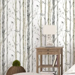Papel tapiz nórdico personalizado para sala de estar, pegatinas de pared, árboles de abedul escandinavos, bosque blanco y negro