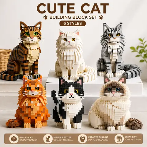 Building Bricks Cat Figure DIY Assemble Display Companion Collectible Desk Shelf Toy For Kids Birthday Christmas Gift