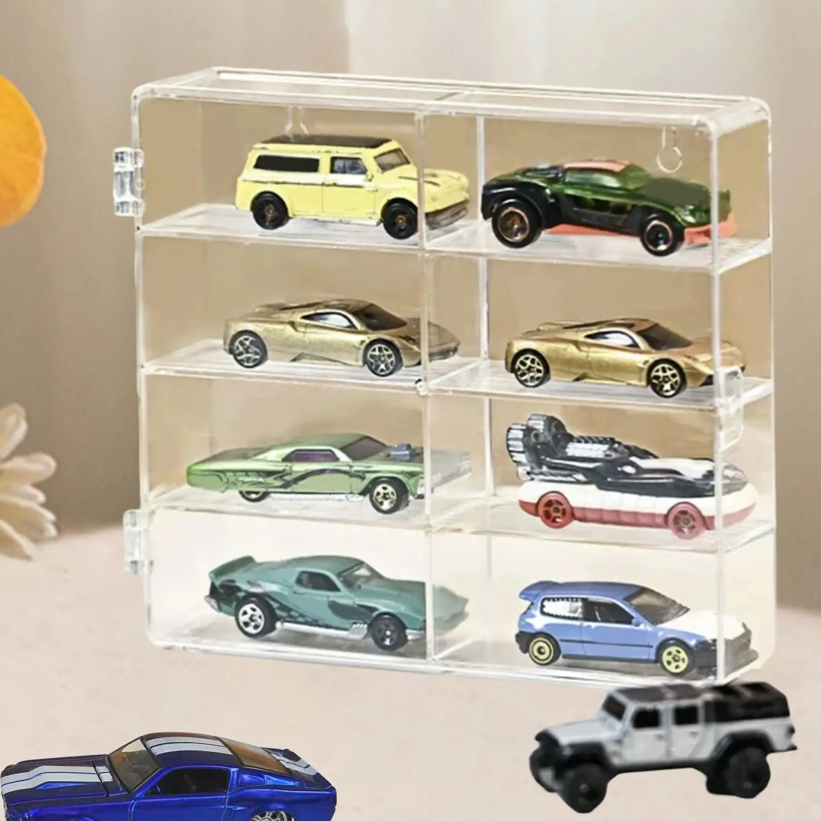 Clear Plastic Car Model Organizer Display Case Eight Grid Tiered Stand for 1/64 Miniature Toy Cars Showcase and Storage
