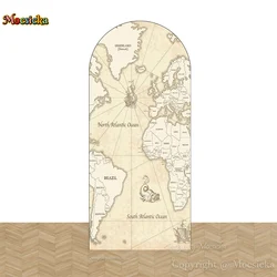 Mocsicka World Map Arch Cover Backdrop Boy Girl Birthday Adventure Theme Party Background Double-Sided Custom Photobooth Studio